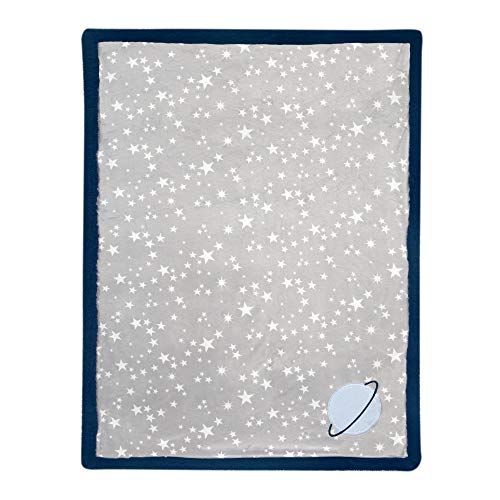 Lambs & Ivy Milky Way Gray/Blue Stars And Planet Minky/Sherpa Soft Baby Blanket #TOP2