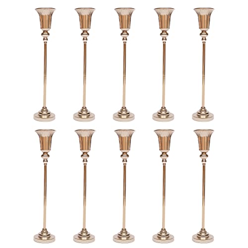 WEDFHJKO 10 Pcs Gold Trumpet Vase, 30.5in Metal Wedding Centerpiece | Weighted Bases, Wedding Flower Stands for Ceremony Aisles & Banquet Tables & Hotel Lobbies