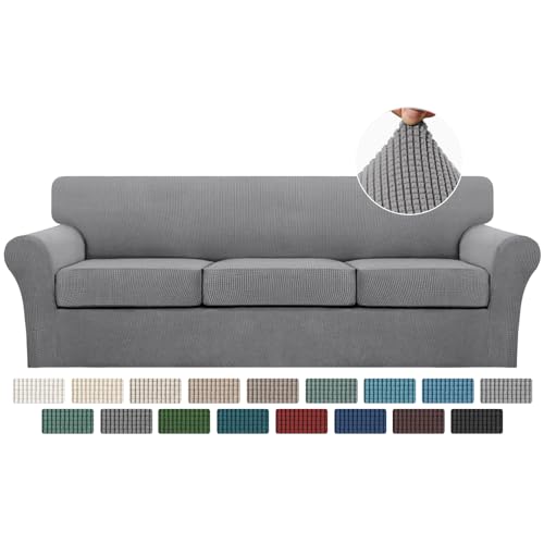 Turquoize 4 Piece Sofa Covers for 3 Cushion Couch Sofa Slipcover Soft Couch Cover for Dogs-Washable Sofa Furniture Covers with 3 Individual Large Cushion Covers (XL Sofa, Dove)