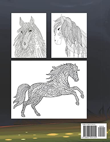 Coloring Book for Adults Horses: 50 One Sided Horses Designs Stress Relieving Horses Coloring Book f