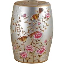 Garden Stool Ceramic,Chinoiserie Decor Ceramic Side Table,Chinese Drum Stools Seating,Farmhouse Outdoor Stools,Barrel Table,Decorative for Indoor,Living Room,Patio,Terrace,Front PorchSilver