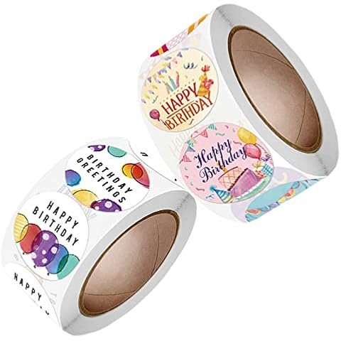 2 Rolls 1000 Sheets Birthday Stickers Self-Adhesive Cartoon Stickers Colorful Envelope Stickers for Gift Packaging Cover