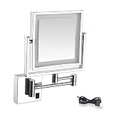 Square Bathroom Mirror Shaving Mirrors Make Up Wall Mounted USB Rechargeable LED Illuminated Mirror