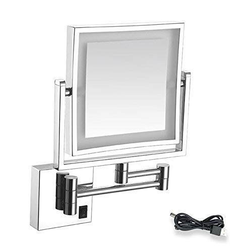 Square Bathroom Mirror Shaving Mirrors Make Up Wall Mounted Usb Rechargeable Led Illuminated Mirror 3X Magnifying Simply And Luxury Decorate For Hotel Vanity Two Swivel #TOP2