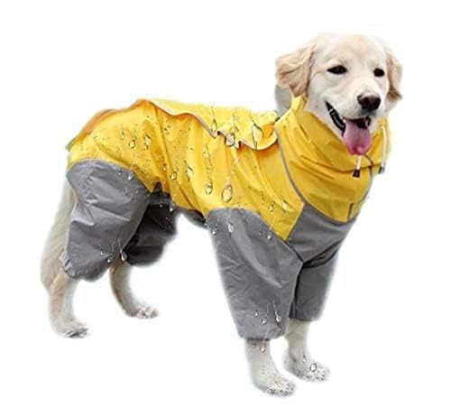 Image of Bhumi Enterprises Dog Raincoats Rain Snow Coats Waterproof Clothing 4 Four Legs Raincoat Full-Cover Dogs Hooded Poncho(Yellow-Grey) (32 Size)
