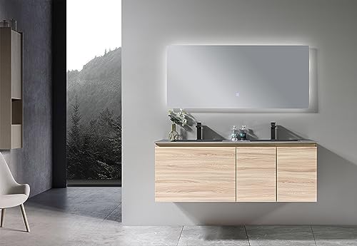 LuxuryBain- Mobile da bagno doppio lavabo, 140 cm, legno e grigio, con specchio LED LB-8473