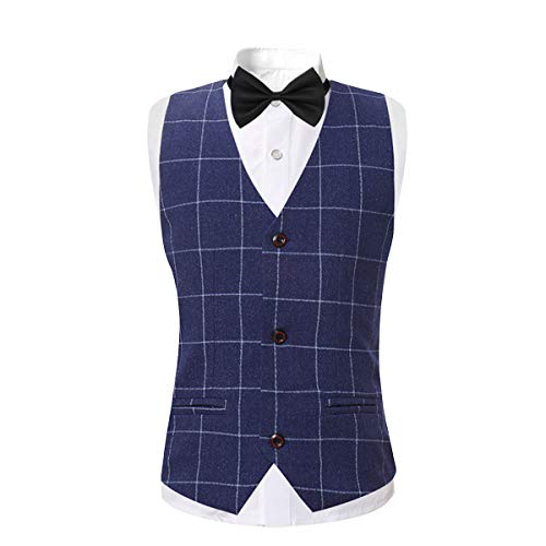 Swotgdoby Boys Plaid Formal Suit Set 3 Pieces Blazer Vest Pants Single-Breasted Jacket For Wedding Party Blue #TOP4