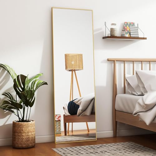 Koonmi 21"x56" Floor Mirror Full Length, Bedroom Floor Body Mirror with Stand, Large Gold Mirror, Leaning, Standing or Hanging Horizontally/Vertically