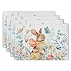 Spring rabbit flowers placemats for dining table easter cute bunny non slip heat resistant washable place mat set of 4 for home kitchen holiday decoration  urban country home decor