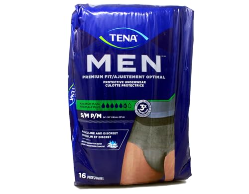TENA Men Super Plus Protective Underwear, Incontinence, Disposable, Heavy Absorbency, Small/Medium, 16 Count