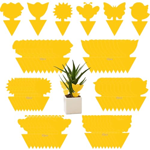 60 trampas para insectos amarillos de doble cara – protección ecológica contra mosquitos para plantas de interior, flores y frutas