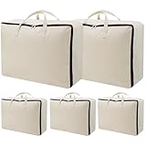 AMJ Übergroße Aufbewahrungstasche für Umzug, Verpackungsbedarf, Organizer-Tragetasche, natürliche Baumwoll-Leinen-Reißverschlusstasche, wiederverwendbar und nachhaltig, 5 Stück, Beige, 5 Stück