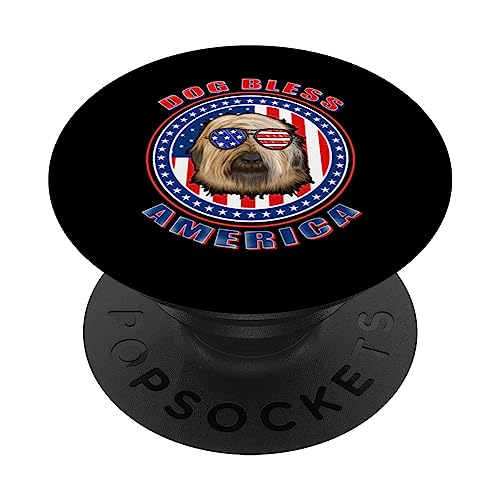 Briard Dog Bless America Flag USA Patriotic 4th Of July PopSockets PopGrip Intercambiable