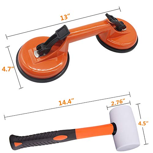 Floor Gap Fixer Tool for Laminate Floor Gap Repair Include Premium Quality Heavy Duty Aluminum Suction Cup and Fiberglass Handle White Rubber Mallet