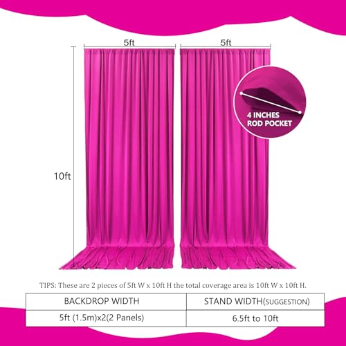 Image of 2 Panels Fluorescent Fuchsia Backdrop Curtain, 10 x 10 Feet Polyester Background Curtains for Parties, Weddings, Halloween, Christmas, Birthday Party Photoshoot Backdrop Curtains Decorations
