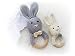 Natural Wooden Baby Toys Cotton Crochet Bunny Teething Ring Teether Rattle Set of 2 Newborn Unisex (Grey Mama White Baby)