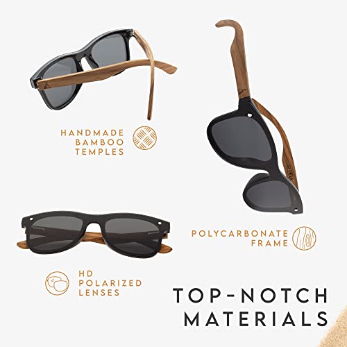 Image of Aluna - Wood and Bamboo Sunglasses For Men and Women, Modern Polarized Wayfarer, Plastic Framed Wooden Glasses