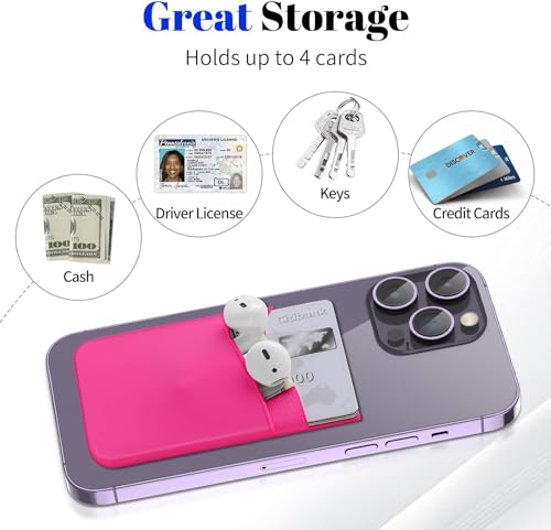 Image of Mizi (2Pack Silicone Adhesive Double Pocket Phone Wallet, Card Holder for Back of Phone Stick on Phone Cases for iPhone /Android /Samsung Galaxy - (Pink /Purple)