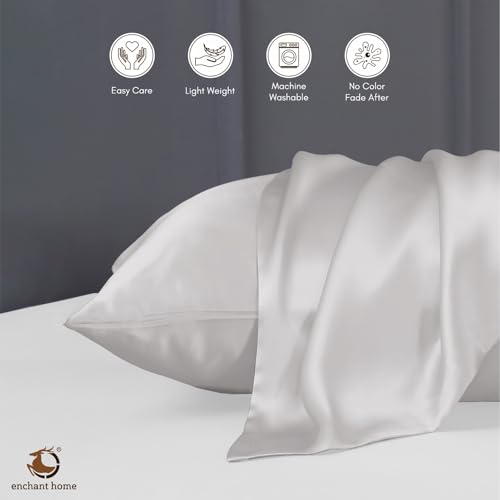 Image of 300 TC Art Silk Satin Pillow Cover Set | Durable Satin Pillow Cover with Envelope Closure | Luxury Satin Pillow Covers | Cozy Satin Pillow Covers (2, Pearl White)