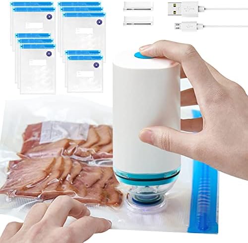 Handheld Vacuum Sealer, Portable Vacuum Sealer for Food, Save Sealer Food Vacuum Kit with 10 Reusable Sous Vide Bags…