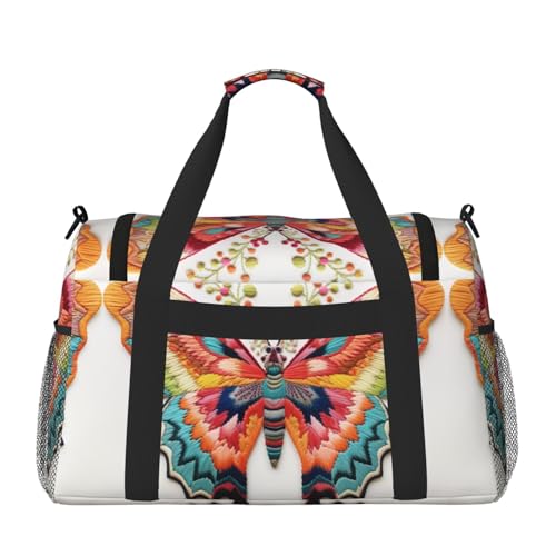 Embroidery Colorful Butterfly Foldable Travel Duffel Bag Tote Carry On Luggage Bag For Weekend Getaways, For Spontaneous Trips2