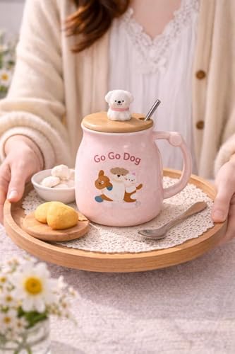 Image of Coffee Mug, Gift for Woman, Birthday Present for Girlfriend, Present for Wife Birthday, Mugs for Present, Holi Gifts, Panda Mug with Lid & Spoon (GO GO Day)