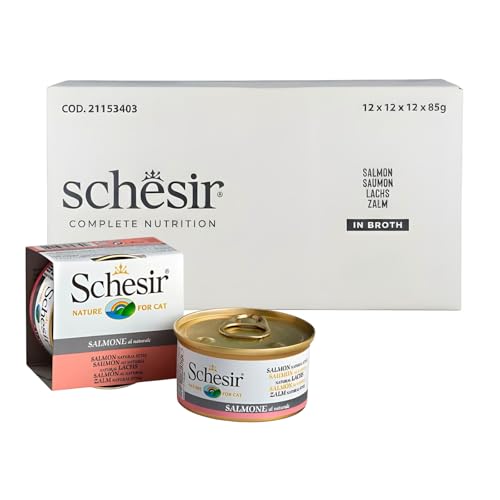 Schesir Wet Cat Food Salmon Natural Style – 100% Natural Adult Cat Supplement – 85g x 144 Cans