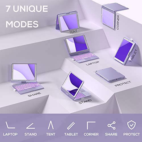 Typecase Touch Ipad 9Th Generation Case With Keyboard (10.2", 2021), Multi-Touch Trackpad, 10 Color Backlight, 360° Rotatable, Thin & Light For Ipad 8Th Gen, 7Th Gen, Air 3, Pro 10.5 (Light Purple) #TOP4