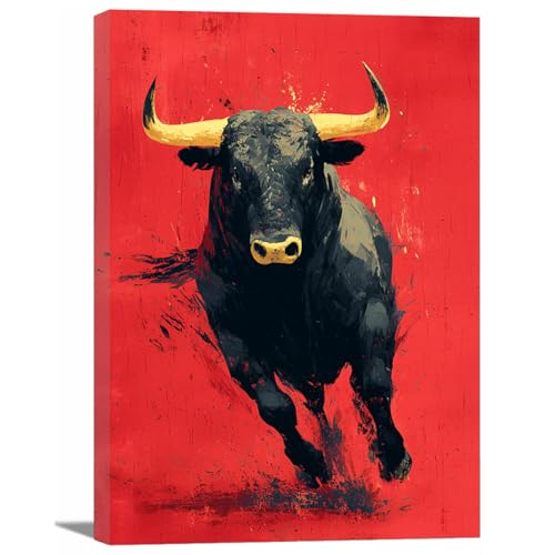 Affiche Peinture Vache Noire TZKRWRH 40x60cm Toile Encadrée Rouge Salle de Bain Vintage