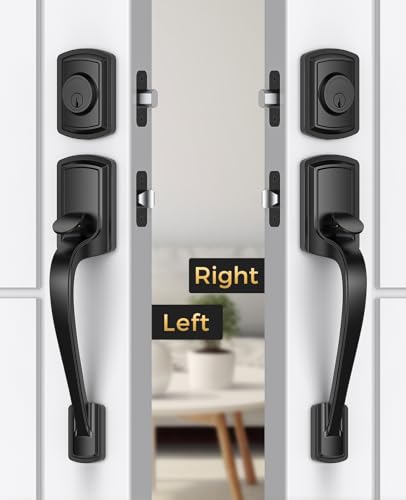 Image of Black Front Door Handle and Deadbolt Set, Front Door Lock Set | Heavy Duty Exterior Door Handle, Zinc Entry Locksets with Deadbolt, Exterior Door Lock with Lever, Easy Install, Universal