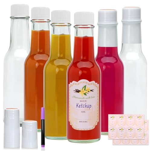 Brajttt 5oz Glass Bottle,6 Pack Clear Woozy Bottles with Shrink Capsules