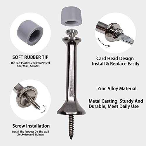 Triumph Hardware 3" Inch Heavy Duty Solid Rigid Door Stop With Soft Rubber Tip, Zinc Metal Solid Door Stopper Protect Wall & Door, (Brushed Nickel) #TOP1