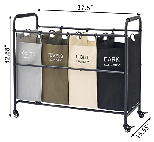 Tajsoon 4 Bag Laundry Sorter Cart, Laundry Hamper Sorter Basket With Heavy Duty Lockable Rolling Wheels For Clothes Storage, 4 Colors #TOP7