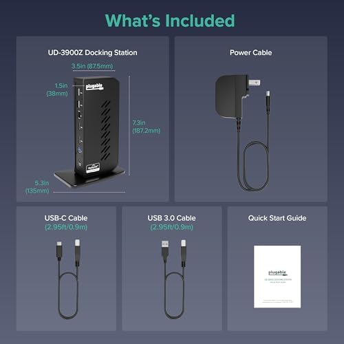 Plugable Dual 1080p HDMI Universal Docking Station for USB-C & USB 3.0 Laptop, 10 Ports, Windows/ChromeOS Plug & Play, macOS Driver Required (UD-3900Z) — view 8