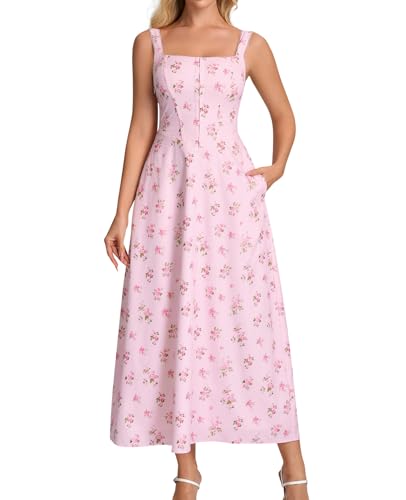 GLNEGE Women's Corset Midi Dress Summer Spring Floral Wedding Guest