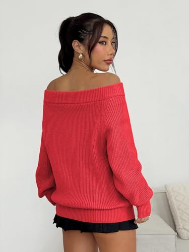 Image of ZAFUL Sweaters for Women Off Shoulder Knit Sweater with Long Sleeve Loose Pullover Jumper Tops