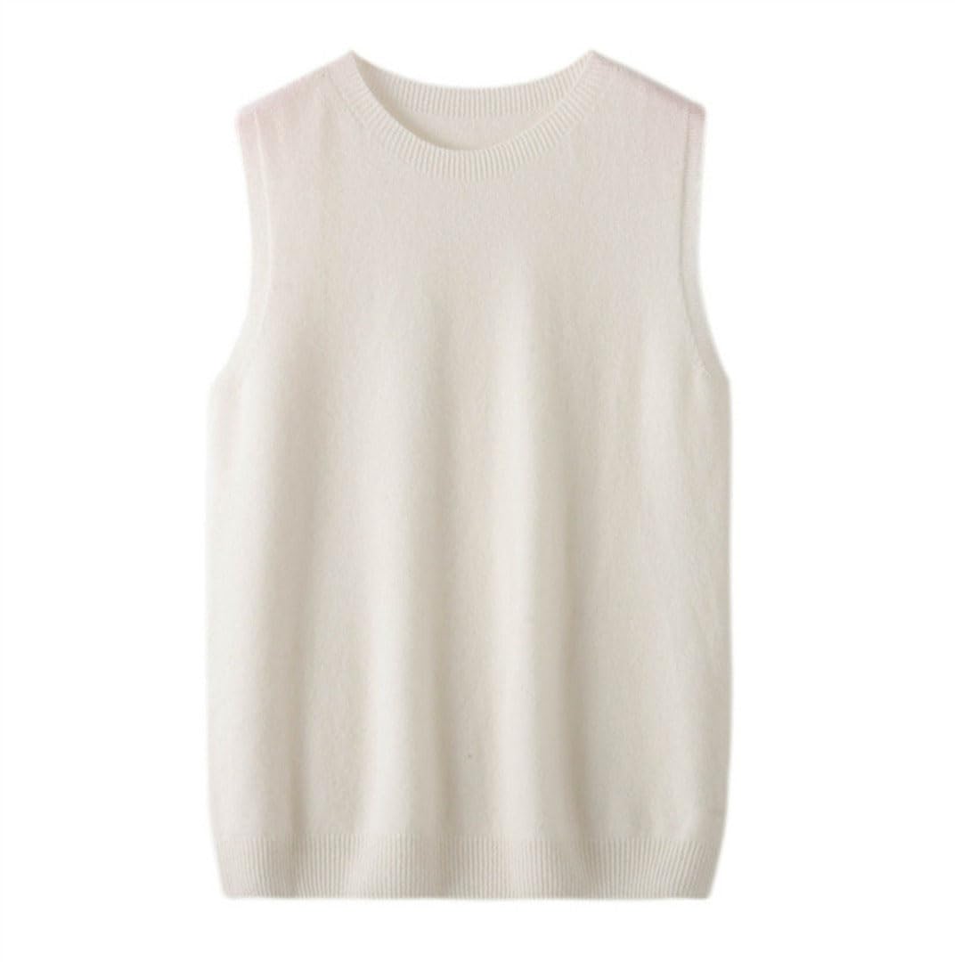 Suéter básico sin mangas con cuello en O para mujer, suéter de lana para otoño e invierno, chaleco de color sólido casual para mujer