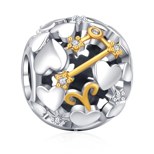 Image of Rimgoris 925 Sterling Silver Charm for women bracelets necklace Two Tone Zodiac Sign Openwork Bead Charms Women Girl Holiday Gifts Aries