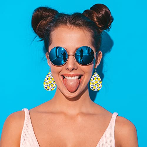 Yellow Lemon Fashion Leather Teardrop Ear Rings Tropical Fruit Nature Lemon Leather Leaf Earrings Jewelry For Women Friends3
