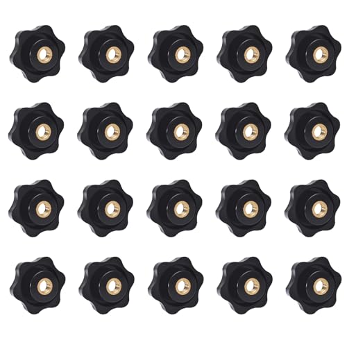 20 PCS 6 Star Knobs M8 Hexagon Threaded Through Hole Knobs 32mm Clamping Handle Tightening Screw Knob Thru Hole Star Knobs Nuts for Fixtures Workbenches Umbrella Base(M8, 20 Pack)