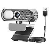 Shcngqio 1080P HD Webcam with Microphone, Noise Cancellation, Privacy Cover, Wide-Angle Lens, Auto Light Correction, Plug & Play USB Webcam for Laptop, Desktop, PC, Mac, Zoom, Skype, Streaming (Gray)