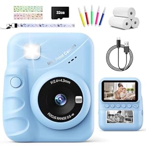Kids Camera Instant Print, 3.0″ HD Screen 48MP Instant Camera for Kids with 32G Card & 3 Print Paper, 1080P HD, Fun Gift for Girls Boys 3-12 Years Old