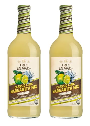 Tres Agaves Organic Lime Margarita Mix – Award-Winning 90 Point Cocktail Mixer with Agave Nectar & Real Lime Juice – Low Calorie, Non-GMO, Gluten-Free, Vegan, No High Fructose Corn Syrup – 750ml Bottle (2 Pack)