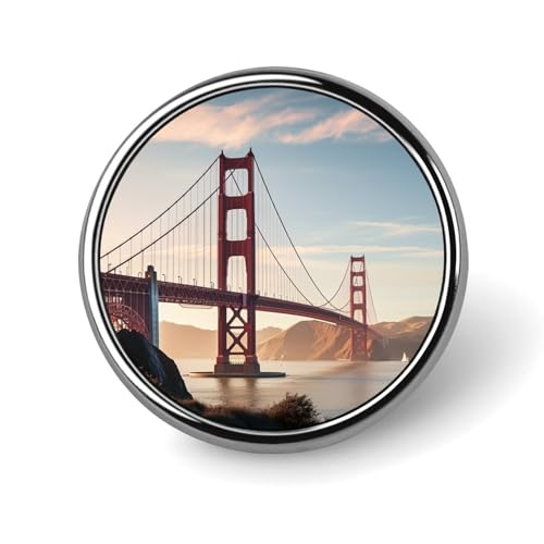 Aluminium Alloy Round Badge Brooch Pins for Men Golden Gate Bridge Brooches Elegant Pin for Women Fashion Button Badges Brooch Badge for Hats Jackets Shirts