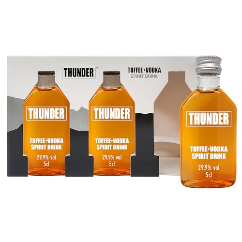Thunder Toffee Vodka - Flavoured Vodka Mixed with Toffee - Premium Vodka Bottled and Distilled Five Times - Crafted in the UK - 29.9% ABV - 3 x 5cl Bottles