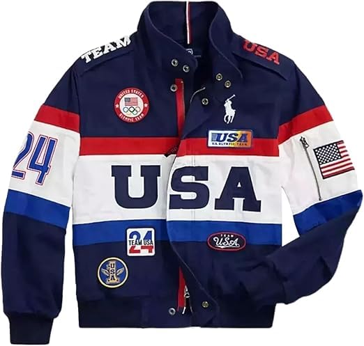 American Cotton Fabric USA Flag Patch Olympic Flagbearer Jacket for Mens3