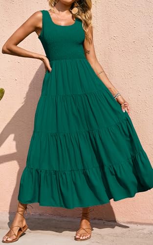 Image of PRETTYGARDEN Women's 2026 Casual Loose Plain Maxi Sundress Smocked Tank Dress Sleeveless Summer Beach Tiered Long Dresses