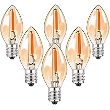C7 LED Nignt Light Bulb, 0.5W Led Light Bulbs 5 Watt Equivalent Amber Glass Classical Edison Style E12 Candle Base Light Replacement Bulbs Warm White 2200K 50Lumens Pack of 6