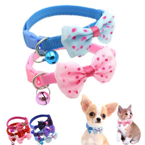 Puppy Collar with Bell, XXS Dog Collar Girls,Cat Kitten Collar Bowtie