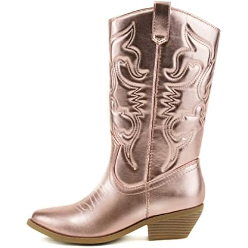 Soda Women's Mug Round Toe Faux Suede Stacked Heel Western Ankle Bootie